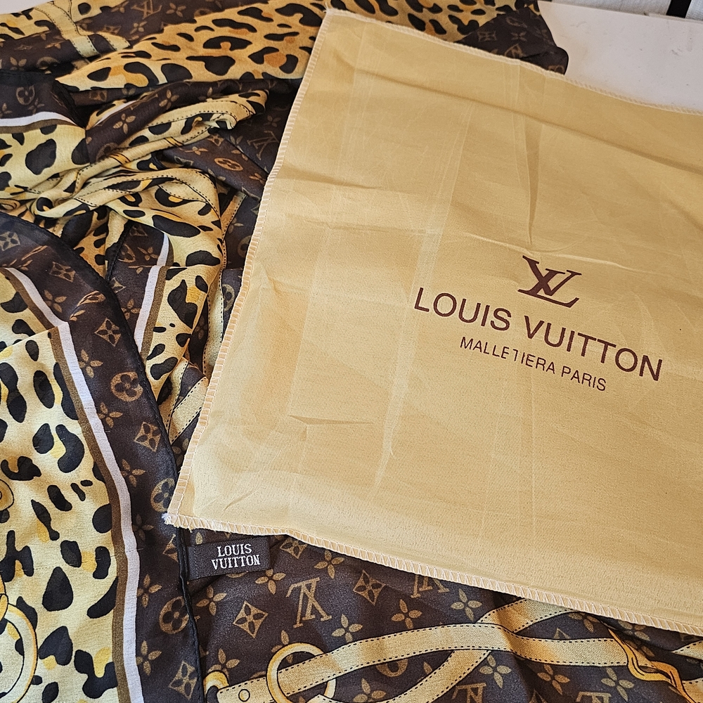Louis Vuitton Leopard Print Scarf - Yellow and Brown 90x90cm